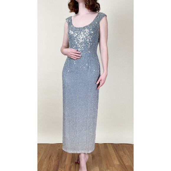 Vintage Dresses & Skirts - Vintage 100% Silk Beaded Sequin Maxi Dress Ombre Prom Evening Wear Formal Gala